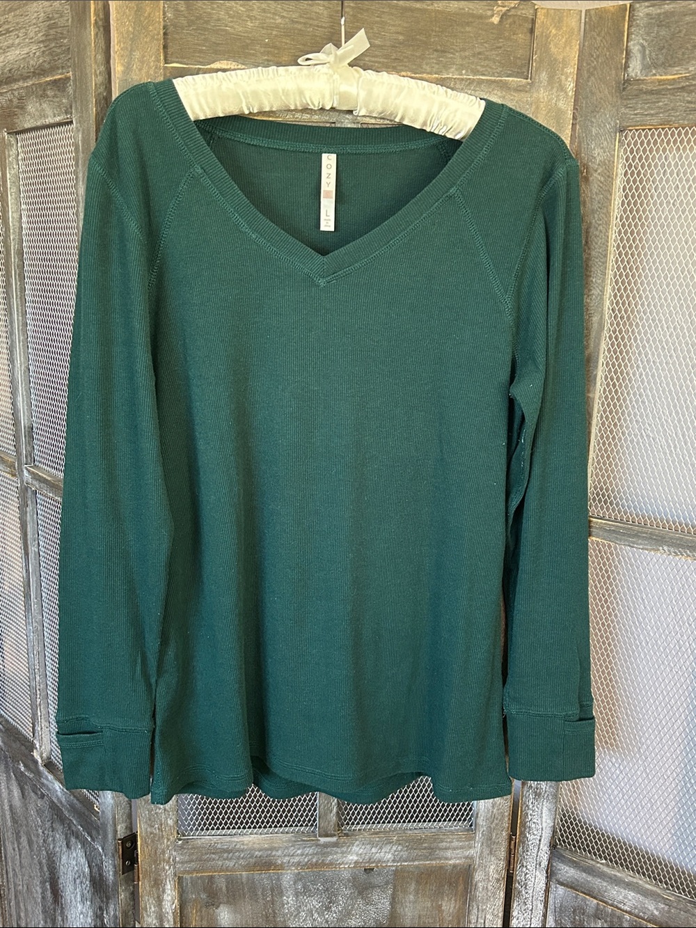 LuLaRoe Cozy Collection Hazel Forest Green V-Neck Long Sleeve Top
